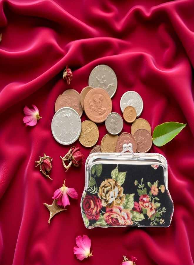 Qintreesify Cute Black Floral Buckle Coin Purses Vintage Pouch Kiss-lock Change Purse Wallets Wallets, Card Cases and Money Organizers Accessories(9cmX7cm) - Image 5